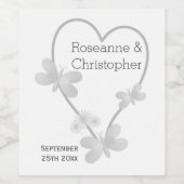 の結婚ワインラベル銀ハート蝶 ワインラベル (シングルラベル)