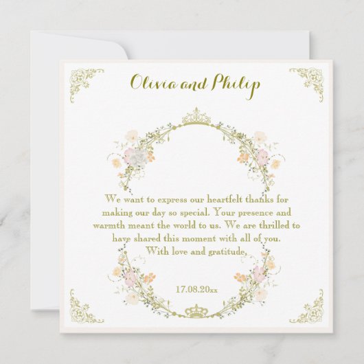 の結婚ヴィンテージフローラオーナメントクラシック招待状 サンキューカード (正面)