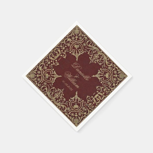 の結婚ヴィンテージブルゴーニュ金ゴールドスクリプエレガントト スタンダードカクテルナプキン (角)