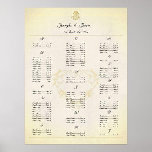 の結婚ヴィンテージ分与スタイルのシーティングプラン ポスター (正面)