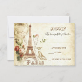 の結婚ヴィンテージ粗末なRSVPカード – PARIS FRANCE 出欠カード