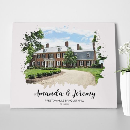 の結婚会場フォトウォーターカラーカップル記念日 キャンバスプリント