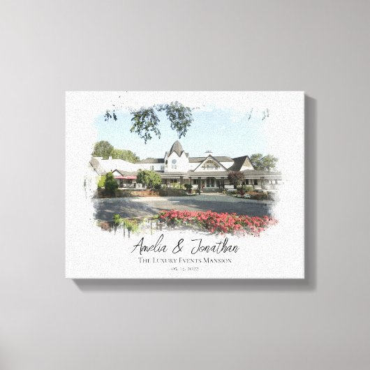 の結婚会場フォトウォーターカラー新郎新婦カップル キャンバスプリント (正面)