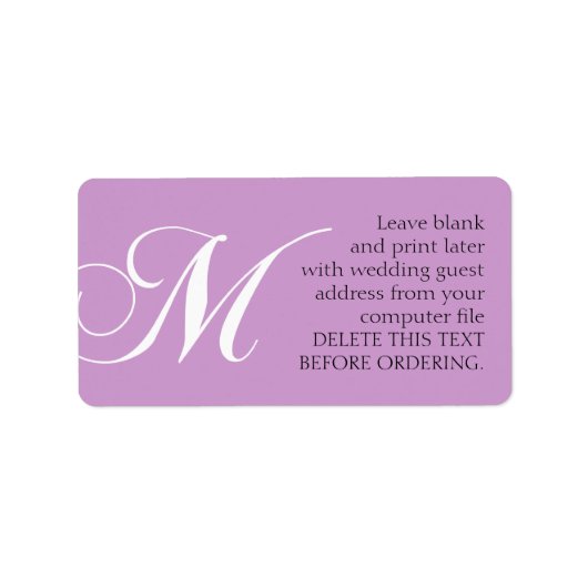 の結婚住所 シールモノグラムM薄紫 ラベル (正面)