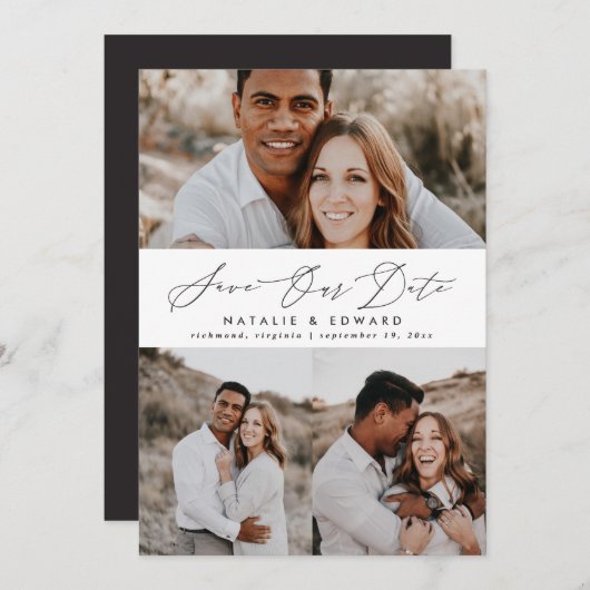 の結婚写モダン数々の真タイポグラフィ図 セーブザデート (正面/裏面)