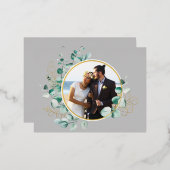 の結婚写真と緑シンプルのフレームカード 箔シーズンポストカード (正面/裏面)