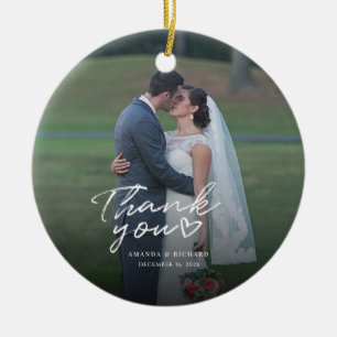 の結婚写真に手書きありがとう セラミックオーナメント