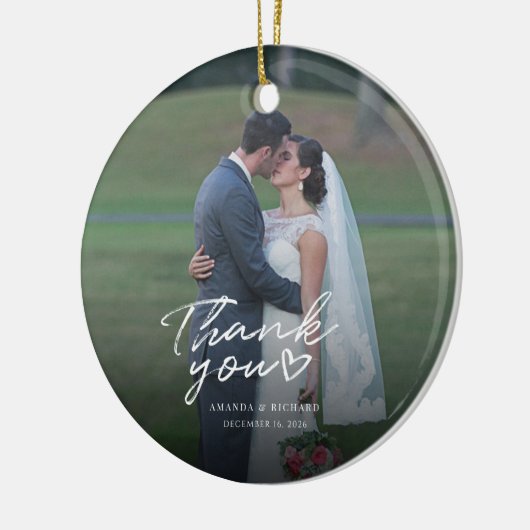 の結婚写真に手書きありがとう セラミックオーナメント (左)