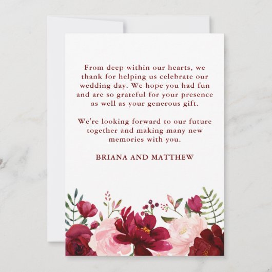 の結婚写真の愛とカー感謝していド・ブルゴーニュ・ピンク 招待状 (裏面)