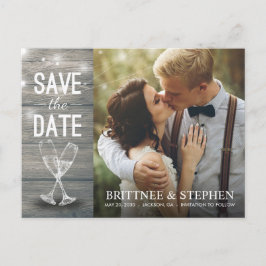 の結婚写真はシャンパングラスウッドの日付を保存 ポストカード