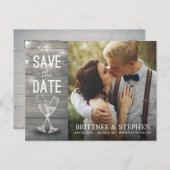 の結婚写真はシャンパングラスウッドの日付を保存 ポストカード (正面/裏面)