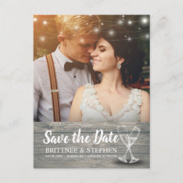 の結婚写真はシャンパングラスウッドの日付を保存 ポストカード