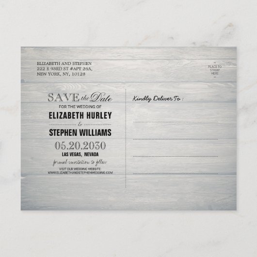 の結婚写真はシャンパングラスウッドの日付を保存 ポストカード (裏面)