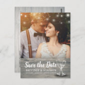 の結婚写真はシャンパングラスウッドの日付を保存 ポストカード (正面/裏面)