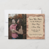 の結婚写真は日付を保存バーラップウッド婚約 招待状 (正面)