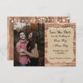 の結婚写真は日付を保存バーラップウッド婚約 招待状 (正面/裏面)