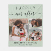 の結婚写真コラージュのセージ緑 フリースブランケット (正面)