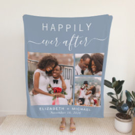 の結婚写真コラージュ埃っぽい青 フリースブランケット