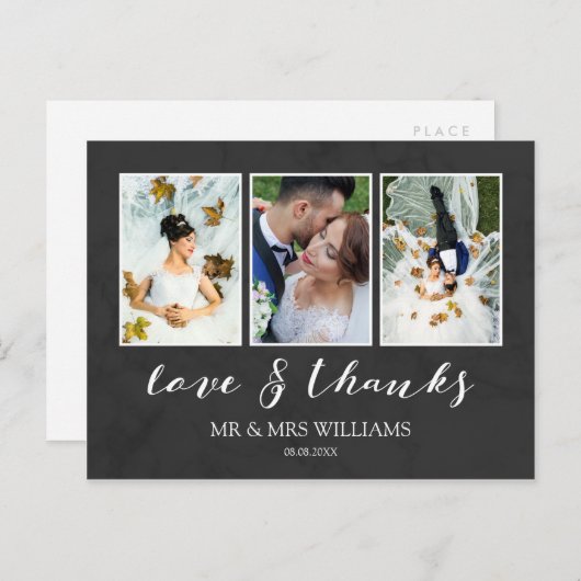 の結婚写真コラージュ | チャコールラブ感謝してい& ポストカード (正面/裏面)