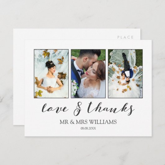 の結婚写真コラージュ | 書道の愛感謝してい ポストカード (正面/裏面)