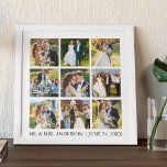 の結婚写真コラージュ 貼ってはがせるフォトタイル<br><div class="desc">ミニマモダンリストシンプル9フォトコラージュの名前と日付の壁のタイル結婚付き写真 – 白黒または色を選択</div>
