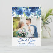 の結婚写真サンキューカードネイビー・ブルー・フローラ 招待状 (スタンド正面)