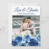 の結婚写真サンキューカードネイビー・ブルー・フローラ 招待状 (正面)