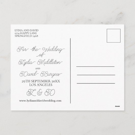 の結婚写真シンプルの白い日付を保存 シーズンポストカード (裏面)