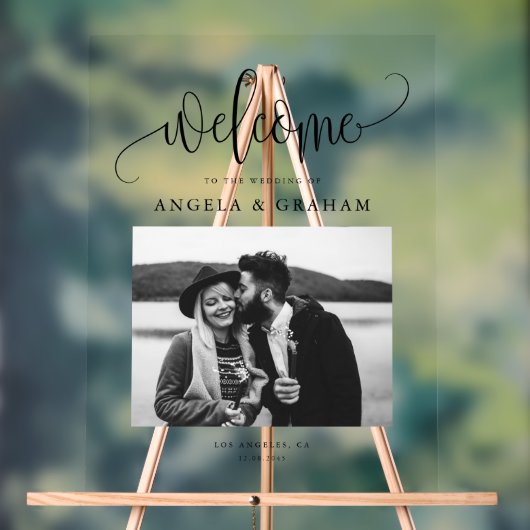 の結婚写真デザインと黒い書かわいらし跡 アクリルサイン (ニュートラル)