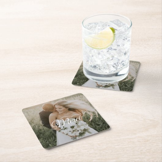 の結婚写真メルシ・ボークープクラシック スクエアペーパーコースター (インサイチュ)