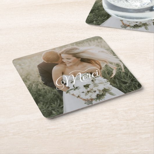 の結婚写真メルシ・ボークープクラシック スクエアペーパーコースター (アングル)