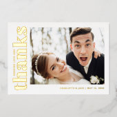 の結婚写真モダンThank You Gold Foil Card 箔招待状 (正面)