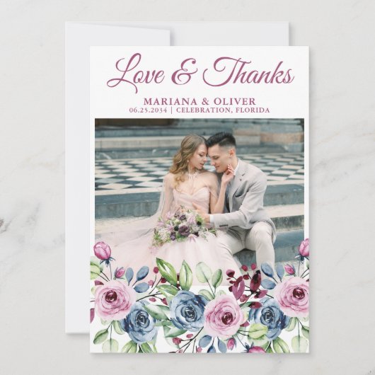 の結婚写真ラヴとカー感謝していドのネイビーブルーワイン 招待状 (正面)