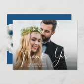 の結婚写真前面 |青と白のフローラバック サンキューカード (正面/裏面)