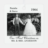 の結婚写真年メモリレトロ白黒 メタルオーナメント (正面)