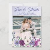 の結婚写真愛とカー感謝していド紫の明るい赤紫色 招待状 (正面)