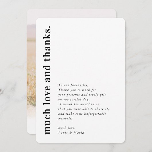 の結婚写真感謝してい側のモダンメッセージ 招待状 (正面/裏面)