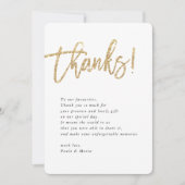 の結婚写真感謝してい金ゴールドグリッターモダンメッセージ 招待状 (正面)