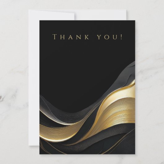 の結婚写真 – ありがとう – 黒と金ゴールド 招待状 (裏面)