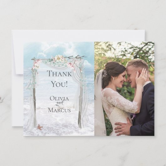 の結婚写真 |エレガントビーチ流木アーバー サンキューカード (正面)
