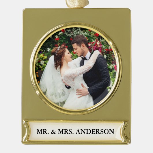 の結婚写真 ゴールドプレートバナーオーナメント (正面)