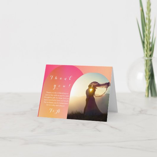 の結婚写真Boho Arch Sunsetありがグラデーションとう カード (正面)