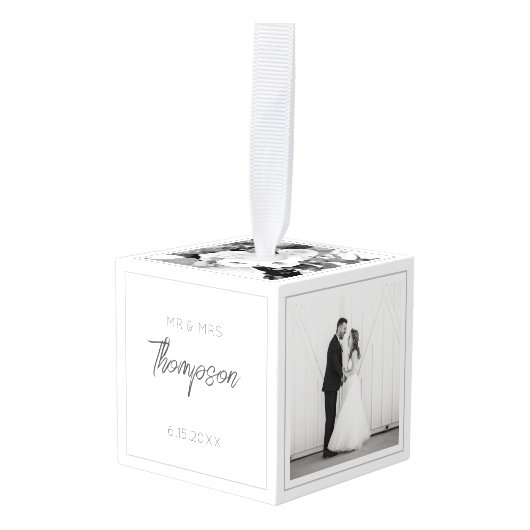 の結婚写真MR&Mrs NAME Newlyweds氏モダン キューブオーナメント (正面アングル)