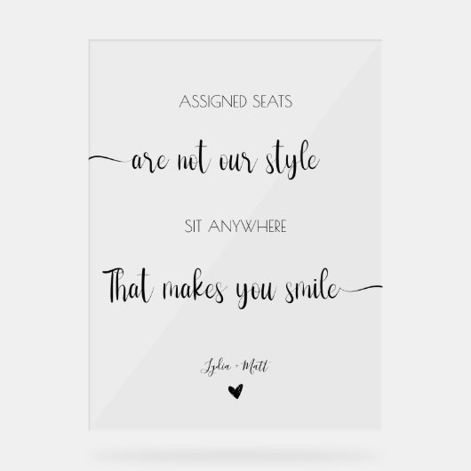 の結婚割り当てられた席は我々のスタイルではない アクリルサイン (正面)