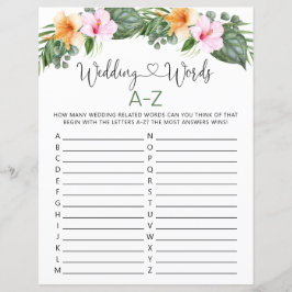 の結婚単語A-Zブライダルシャワーゲームシート