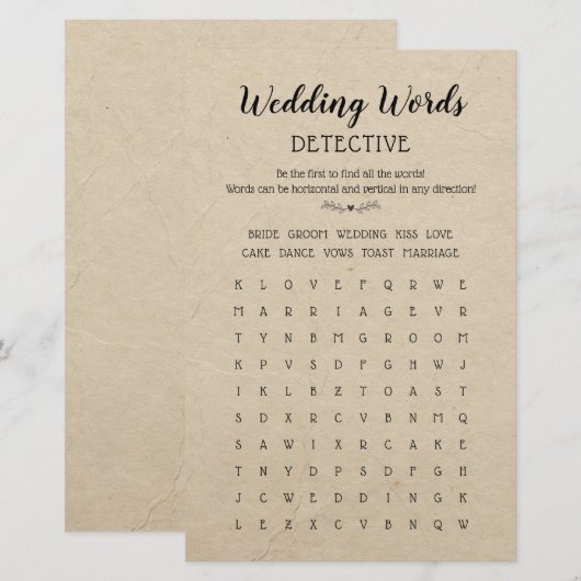 の結婚単語Search Table Game書道素朴 (正面/裏面)