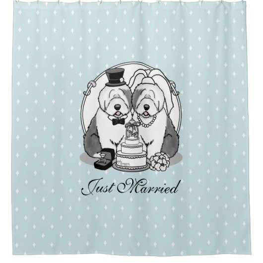 の結婚古いイギリスのシープドッグ新郎新婦グレー1 シャワーカーテン (正面)