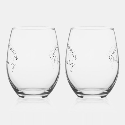 の結婚名パーソナライズされた前とハート付きEst Year ステムなしワイングラス (左)