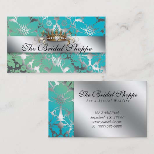 の結婚名刺ダマスクフローラシルバークラウン 名刺 (正面/裏面)