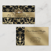 の結婚名刺ダマスクフローラ金ゴールドクラウン 名刺 (正面/裏面)